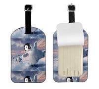 Etichetta per bagagli con pinguino felice, con retro completo, per la privacy, nome, carta d'identità, etichette identificative, etichette per bagagli in pelle PU