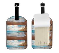 Etichetta per bagagli con scritta "Water Rush to Tropical Beach", con retro completo, per la privacy, con nome, carta d'identità, etichette identificative per valigie, in pelle ecologica in