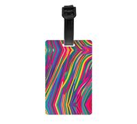 Etichetta per bagagli con stampa di linee arcobaleno - copertura completa per la privacy etichetta ID valigia per donne e uomini, etichetta identificativa da viaggio in PVC
