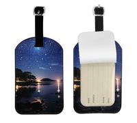 Etichetta per bagagli con stampa di mare e albero nella notte, per valigie, in pelle, con copertura per la privacy