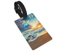 Etichetta per bagagli con stampa tramonto spiaggia, etichette per valigie in PVC impermeabile con cinturino per una facile identificazione dei bagagli