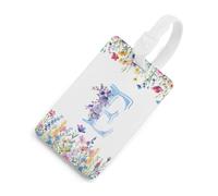 Etichetta per bagagli da viaggio e targhetta identificativa da viaggio per borse per animali domestici, monogramma blu, lettera iniziale, etichette in gomma per valigie per zaino con nome, fiori
