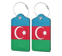 Etichetta per bagagli in pelle con stampa bandiera dell'Azerbaigian, con etichette per nome e indirizzo e anello in acciaio resistente, per borsa da viaggio, nero, 4 PCS, Semplice ed elegante