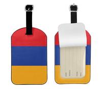 Etichetta per bagagli in pelle PU con bandiera dell'Armenia, doppia faccia personalizzata da viaggio con copertura per la privacy