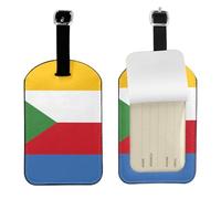 Etichetta per bagagli in pelle PU con bandiera delle Comore, doppia faccia personalizzata da viaggio con copertura per la privacy