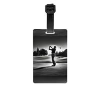 Etichetta per bagagli in PVC bianca e nera con logo Golf, personalizzabile con nome e numero identificativo, per un'identificazione rapida dei bagagli.