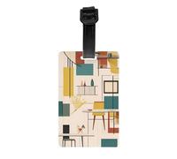 Etichetta per bagagli moderna di metà secolo. Realizzata in PVC con una cinghia staccabile, perfetta per viaggi leggeri e un'etichetta identificativa da viaggio.