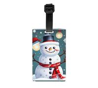 Etichetta per bagagli natalizia in PVC con pupazzo di neve, personalizzabile con nome e codice identificativo, per un'identificazione rapida dei bagagli.