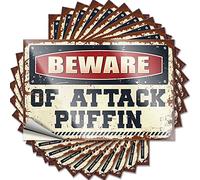 Etichetta per bagagli per valigie Strana decorazione resistente ai raggi UV Beware of Attack Puffin | Insegne divertenti in vinile olografico per la decorazione della casa (8 x 12 cm, 5 pezzi)