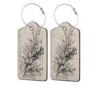 Etichetta per bagagli vintage con ramo di albero botanico per valigie, confezione da 2 etichette per bagagli in pelle con patta per la privacy, etichetta identificativa con nome e anello in metallo