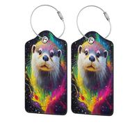 Etichetta per bagaglio a forma di lontra, 1 pezzo, per valigia, passaporto, in pelle, con anello in acciaio inossidabile, etichetta identificativa con nome, copertura per la privacy, per adulti e ado