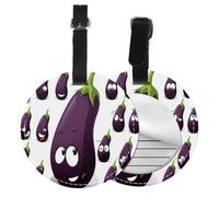 Etichetta per bagaglio a forma di melanzana con cartoni animati, etichette per bagaglio stampate divertenti, etichette per bagaglio personalizzate per valigie, borse in pelle, borse da viaggio. Etiche
