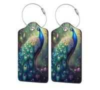 Etichetta per bagaglio a forma di pavone, 4 pezzi, per valigia, passaporto, in pelle, con anello in acciaio inossidabile, etichetta identificativa con nome, copertura per la privacy, per adulti e ado