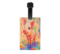 Etichetta per bagaglio a forma di simpatico maialino arcobaleno con anello rimovibile, identificativo per valigia, 2,1 x 3,3 pollici