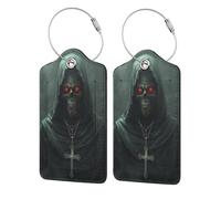 Etichetta per bagaglio a forma di teschio, 2 pezzi, per valigia, passaporto, in pelle con anello in acciaio inossidabile, etichetta identificativa con nome, copertura per la privacy, per adulti e ado