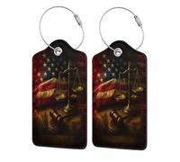 Etichetta per bagaglio con bandiera americana e bilancia della giustizia con patta per la privacy, etichette per bagaglio in pelle per valigia, 2 pezzi