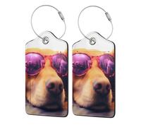 Etichetta per bagaglio con due cani che indossano occhiali da sole, etichetta per bagaglio da viaggio in pelle PU, etichetta per valigia con anello in acciaio resistente, identificatori