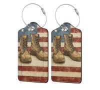 Etichetta per bagaglio con elemento soldato americano e stivali e bandiera con patta per la privacy per etichette per bagagli in pelle per valigia, 2 pezzi