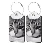 Etichetta per bagaglio con gatto sdraiato su una coperta, etichetta per bagaglio da viaggio in pelle PU, etichetta per valigia con anello in acciaio resistente, identificatori