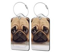 Etichetta per bagaglio con illustrazione di un simpatico cagnolino, etichetta per bagaglio da viaggio in pelle PU, etichetta per valigia, etichetta per valigia con anello in acciaio resistente, identi
