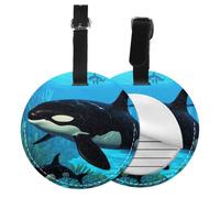 Etichetta per bagaglio con motivo "Orche nuotano lungo", etichette rotonde da viaggio con un motivo accattivante e accattivante per una facile identificazione, 4 pezzi, 10771-1