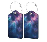 Etichetta per bagaglio con nebulosa cosmica blu e rossa fantasy con patta per la privacy, etichette per bagaglio in pelle per valigia, 2 pezzi