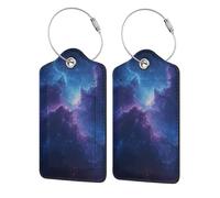 Etichetta per bagaglio con nebulosa spaziale viola e blu con patta per la privacy per etichette per bagagli in pelle per valigia, 2 pezzi