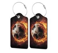 Etichetta per bagaglio con scritta "Calcio che brucia tra le fiamme", etichetta per bagaglio da viaggio in pelle PU, etichetta per valigia con anello in acciaio resistente, identificatori