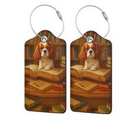 Etichetta per bagaglio con scritta "Cavalier King Charles Spaniel" e patta per la privacy, in pelle, 2 pezzi