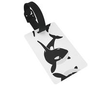 Etichetta per bagaglio con stampa di balena assassina e delfino sull'oceano, etichetta per bagaglio con anello in pelle per valigia da viaggio