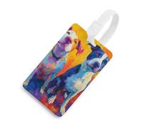 Etichetta per bagaglio con stampa di due cani dai colori vivaci, personalizzabile con nome, per valigia o zaino.