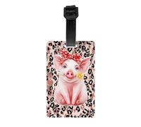 Etichetta per bagaglio con stampa leopardata a forma di maialino rosa con anello rimovibile, identificativo per valigia, 2,1 x 3,3 pollici