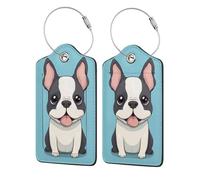 Etichetta per bagaglio Happy Little Dog, etichetta per bagaglio da viaggio in pelle PU, etichetta per valigia, etichetta per valigia con anello in acciaio resistente, identificatori