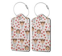 Etichetta per bagaglio in acciaio inossidabile con cuori e infermiere dei cartoni animati, custodia protettiva per la privacy degli adulti