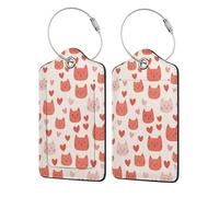 Etichetta per bagaglio in acciaio inossidabile con gatto allegro e cuore rosa, custodia protettiva per la privacy degli adulti