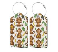 Etichetta per bagaglio in acciaio inossidabile con scimmia divertente, banana e cocco, custodia protettiva per la privacy degli adulti