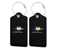 Etichetta per bagaglio in pelle con bandiera della Guinea Equatoriale e battito cardiaco, con anello in acciaio inossidabile e protezione per la privacy per valigia Travel7