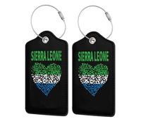 Etichetta per bagaglio in pelle con bandiera della Sierra Leone e cuore, con anello in acciaio inossidabile e protezione per la privacy, per valigia Travel2