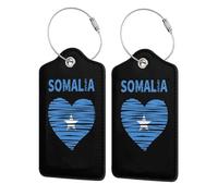 Etichetta per bagaglio in pelle con bandiera della Somalia, battito cardiaco, orgoglio somalo, con anello in acciaio inossidabile e protezione per la privacy per valigia Travel8