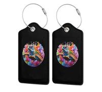 Etichetta per bagaglio in pelle con tartaruga marina hawaiana, ibisco tropicale, animale dell'oceano, Hawaii, con anello in acciaio inossidabile e copertura per la privacy per valigia Travel7