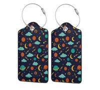 Etichetta per bagaglio in pelle e acciaio inossidabile con motivo Planet Cloud Star Moon, protezione per la privacy degli adulti