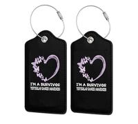 Etichetta per bagaglio in pelle "I'm A Survivor" con scritta "Orchid Heart" e anello in acciaio inossidabile per la sensibilizzazione sul cancro ai testicoli e sulla privacy, per valigia Travel9