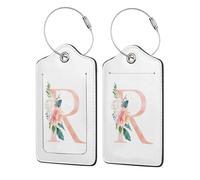 Etichetta per bagaglio in pelle PU con lettera R floreale ad, confezione da 2, per valigia, etichetta per valigia con etichetta identificativa per nome e anello resistente per borse e zaini da donna