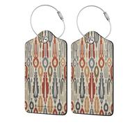 Etichetta per bagaglio in stile etnico nativo, geometrica, occidentale, boho, 1 pezzo, per valigia, passaporto, in pelle con anello in acciaio inossidabile, etichetta identificativa con nome, copertu