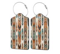 Etichetta per bagaglio in stile etnico nativo, geometrica, occidentale, boho, 2 pezzi, per valigia, passaporto, in pelle con anello in acciaio inossidabile, etichetta identificativa con nome, copertu