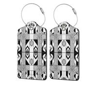 Etichetta per bagaglio in stile etnico nativo, geometrica, occidentale, boho, 2 pezzi, per valigia, passaporto, in pelle con anello in acciaio inossidabile, etichetta identificativa con nome, copertu