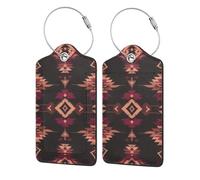 Etichetta per bagaglio in stile etnico nativo, geometrica, occidentale, boho, 2 pezzi, per valigia, passaporto, in pelle con anello in acciaio inossidabile, etichetta identificativa con nome, copertu