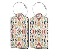 Etichetta per bagaglio in stile etnico nativo, geometrica, occidentale, boho, 2 pezzi, per valigia, passaporto, in pelle con anello in acciaio inossidabile, etichetta identificativa con nome, copertu