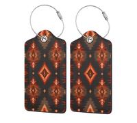 Etichetta per bagaglio in stile etnico nativo, geometrica, occidentale, boho, 4 pezzi, per valigia, passaporto, in pelle con anello in acciaio inossidabile, etichetta identificativa con nome, copertu