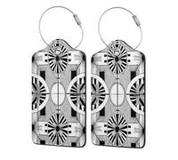 Etichetta per bagaglio in stile etnico nativo, geometrica, occidentale, boho, 4 pezzi, per valigia, passaporto, in pelle con anello in acciaio inossidabile, etichetta identificativa con nome, copertu